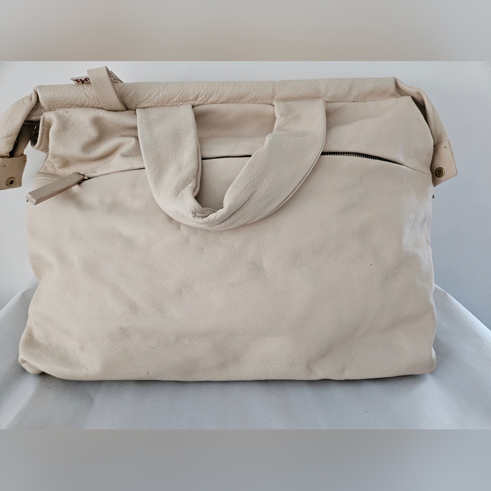 NWT - Alberta di Canio - Made in Italy - Elegant Beige Leather Tote Bag